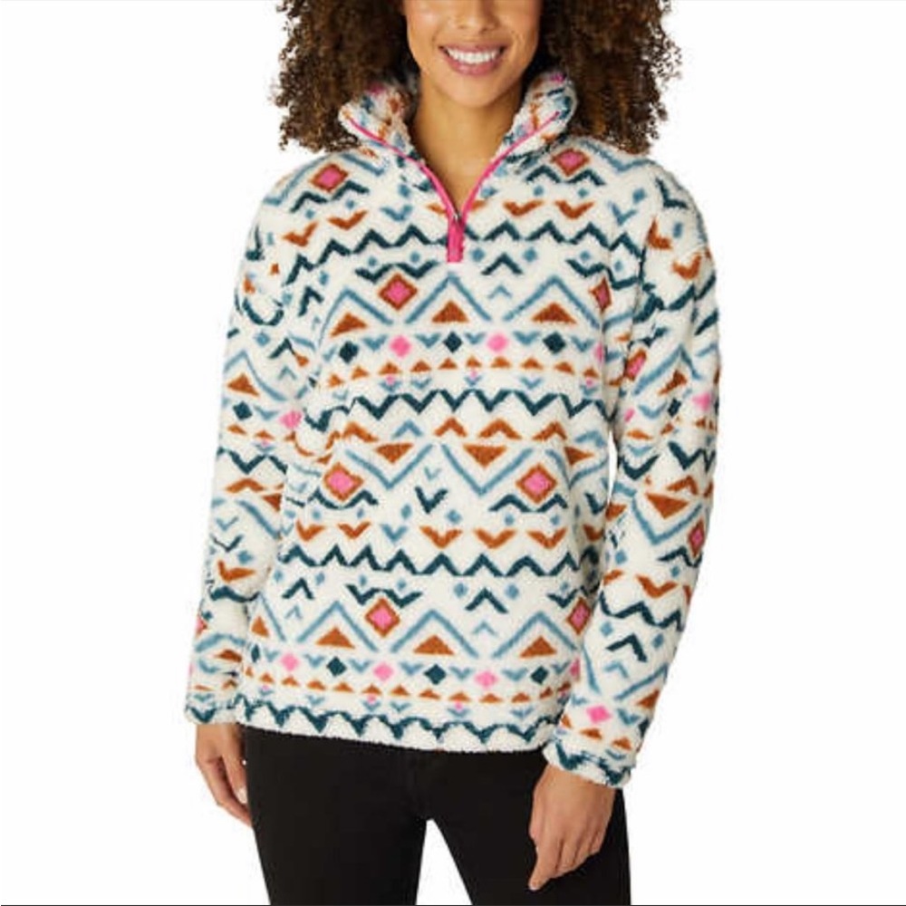 EDDIE BAUER Vanilla Aztec 1/4 Zip Faux Fur Size Small